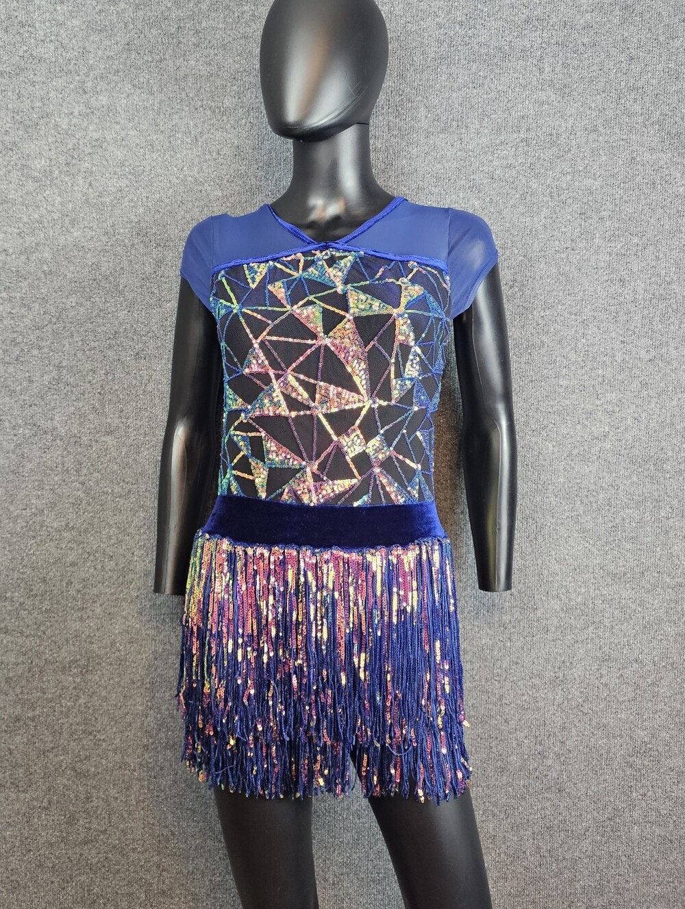 Sparkle & Shine: Geometric Sequin & Velvet Dance Leotard Skirt Set- Adult